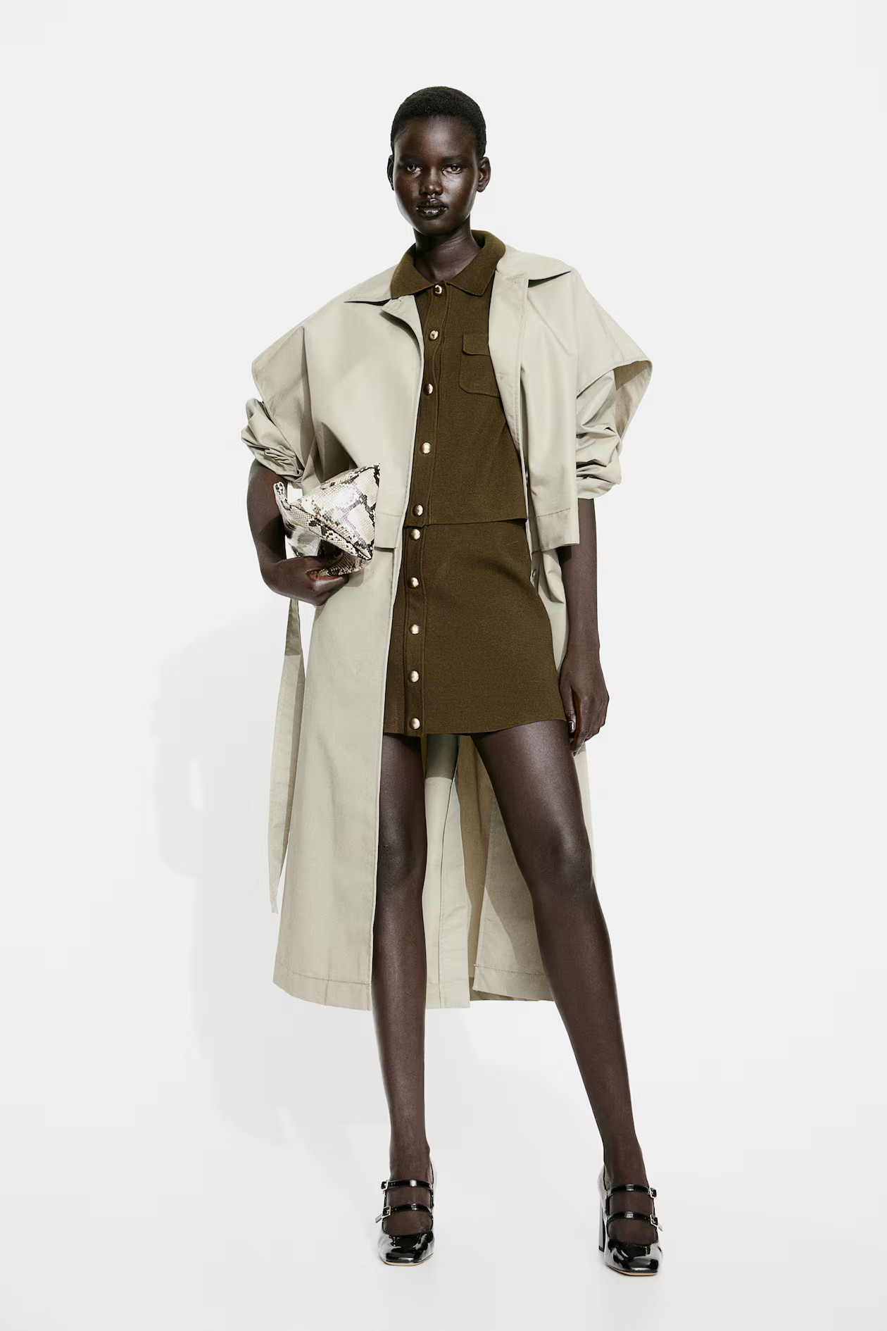Button-front fine-knit skirt - Dark khaki green - Ladies | H&M GB | H&M (UK, MY, IN, SG, PH, TW, HK)