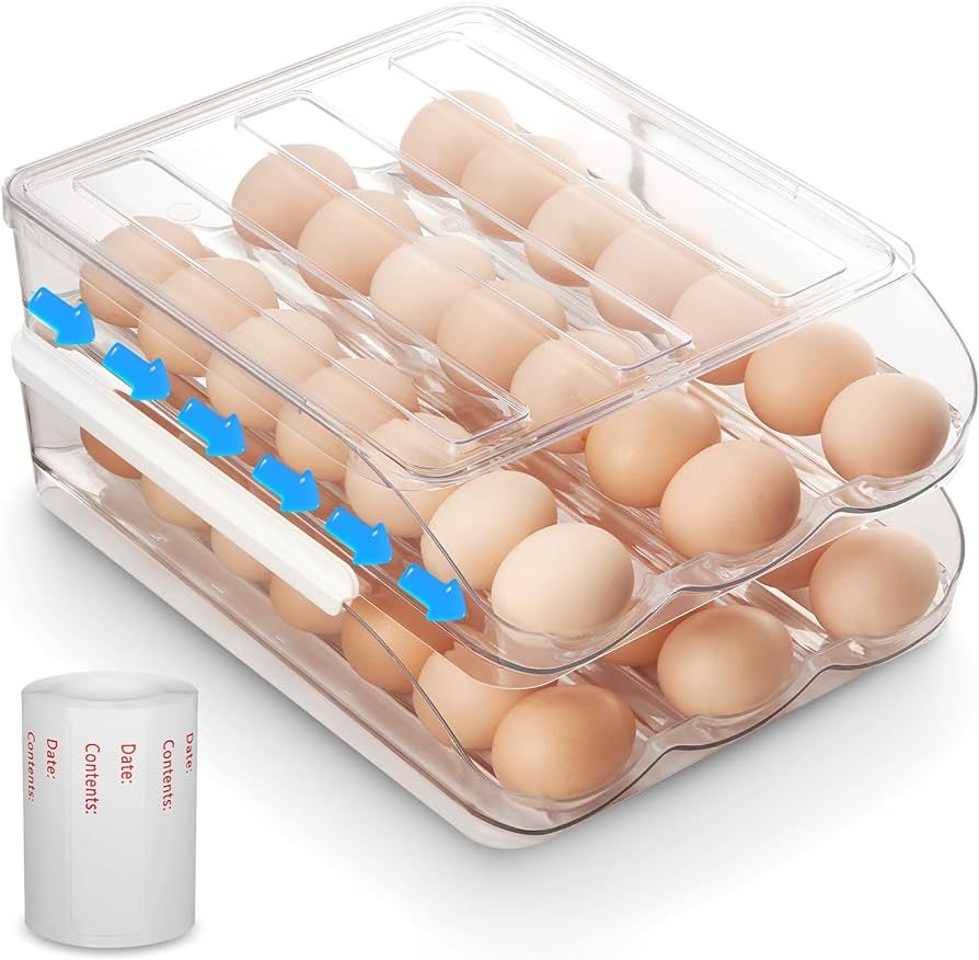 Egg Tray Organizer for Refrigerator, Egg Holder for Refrigerator, Rolling Egg Storage Container D... | Amazon (US)