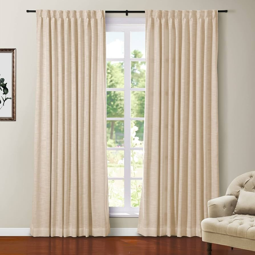 TWOPAGES Sand Beige Linen Blackout Pleated Curtain, 72Wx102L, 1 Panel | Amazon (US)