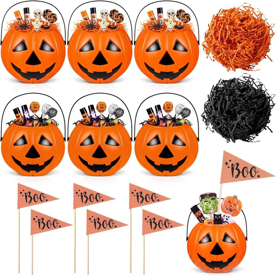 Willinglong 22 Pcs Pumpkin Bucket DIY Kit, Jack-o-lantern Candy Pails | Amazon (US)