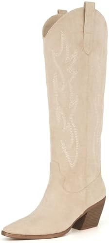 iiimmu Cowgirl Boots Women Knee High Boots Pointed Toe and Block Heel Cowboy Suede and Faux Leath... | Amazon (US)