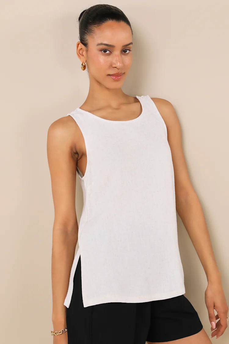 Amalfi Attitude Beige Linen Tank Top | Lulus