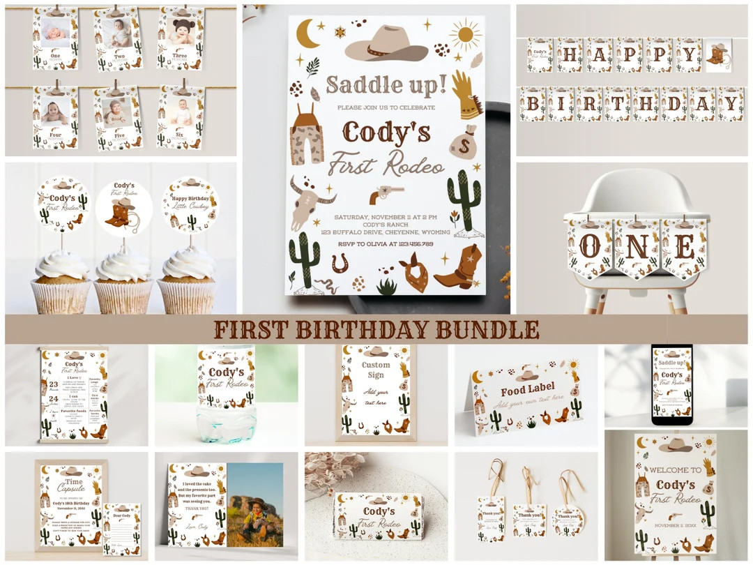 First Rodeo Birthday Decor Bundle, 1st Rodeo Birthday Boy Party Bundle, Cowboy Invitation, Wester... | Etsy (US)