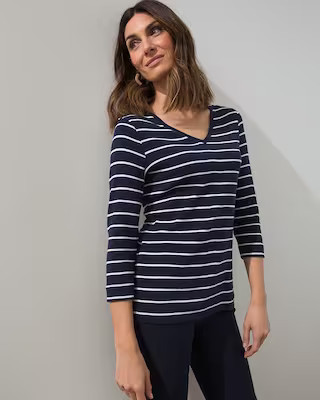 Pima Stripe V-Neck Tee | Chico's
