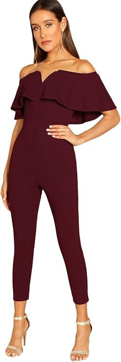 Amazon.com: Verdusa Women's Elegant Off Shoulder Ruffle High Waist Long Jumpsuit : Clothing, Shoe... | Amazon (US)