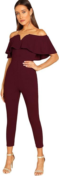 Amazon.com: Verdusa Women's Elegant Off Shoulder Ruffle High Waist Long Jumpsuit : Clothing, Shoe... | Amazon (US)