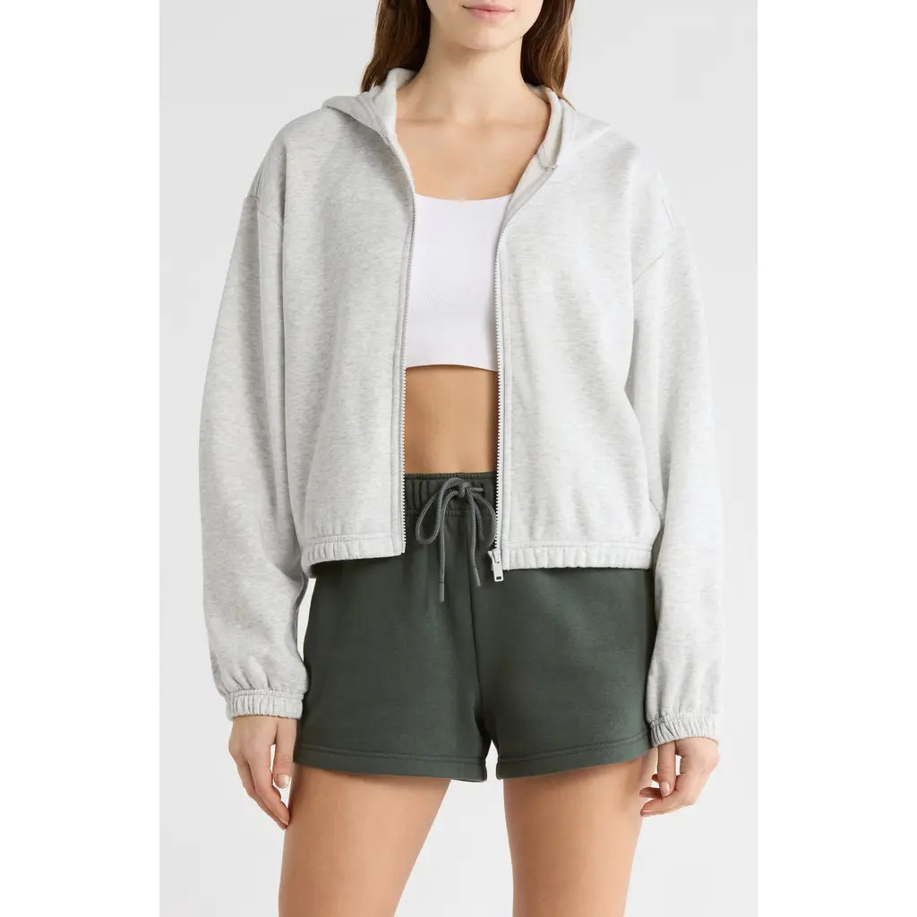 Z by Zella Feather Fleece Zip Hoodie in Grey Light Heather at Nordstrom Rack, Size Medium | Nordstrom Rack