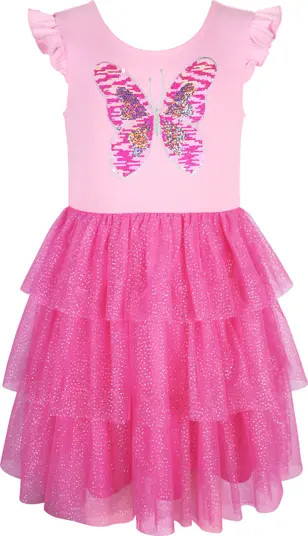 Kids' Butterfly Ruffle Sequin Tiered Dress | Nordstrom Rack