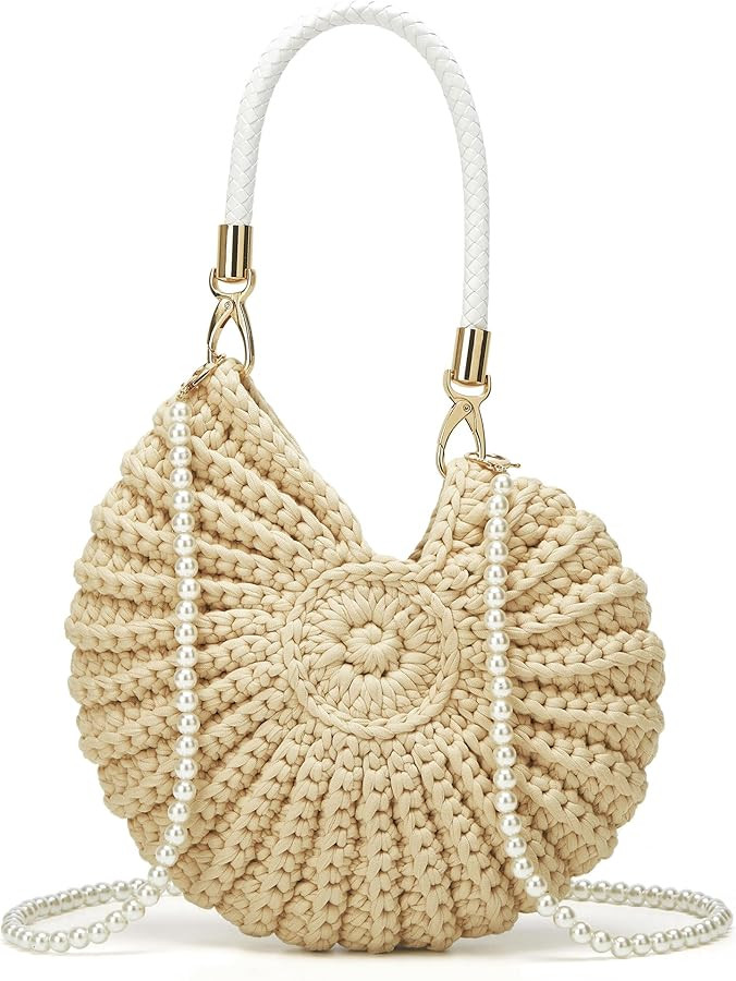 Handmade Crochet Tote Bag Seashell Purse for Women Boho Shell Handbag Crossbody Shoulder Bag Summ... | Amazon (US)