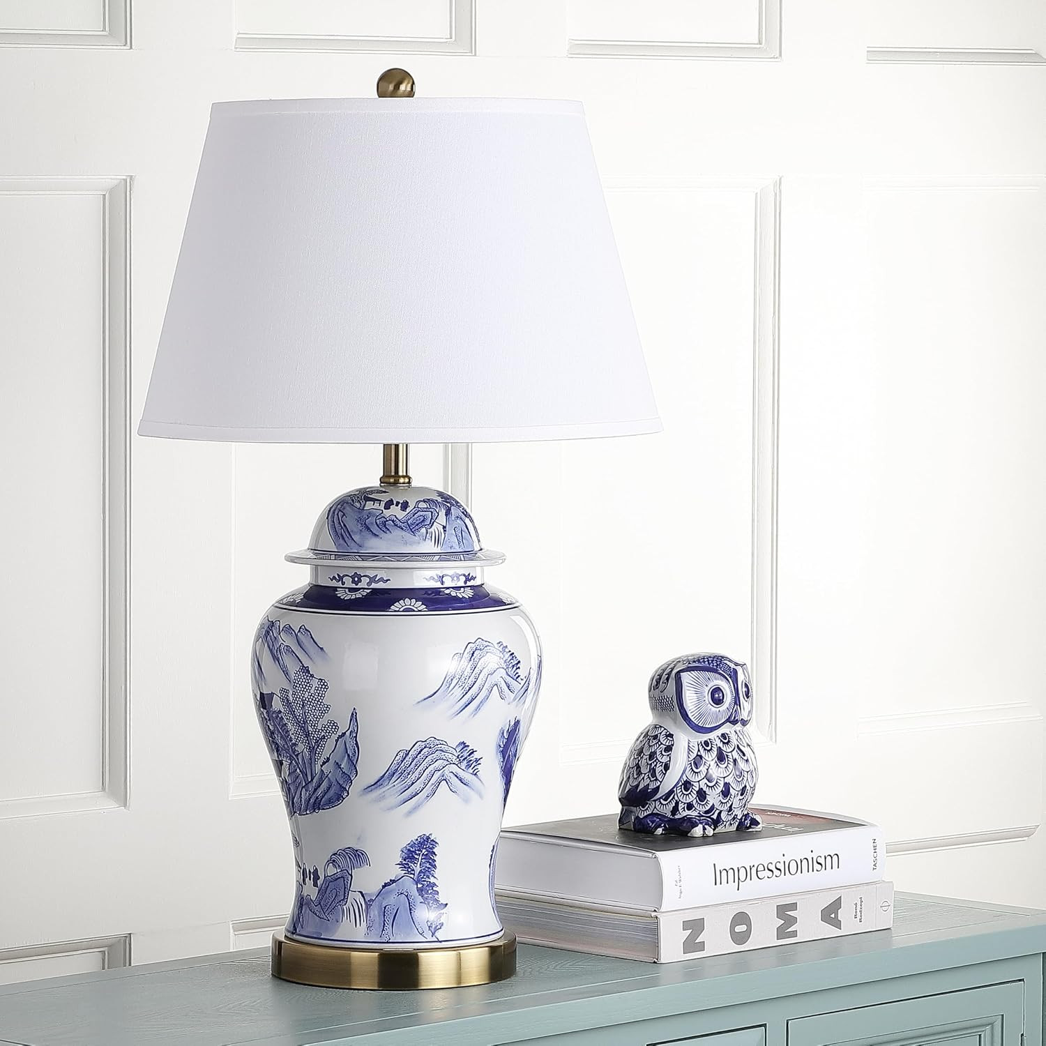 SAFAVIEH Lighting Collection – Shanghai Ginger Jar Set of 2 Blue & White Ceramic Table Lamps wi... | Amazon (US)
