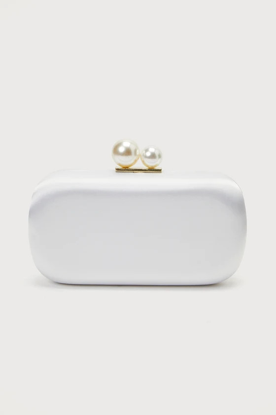 Poised Feelings White Satin Pearl Box Clutch | Lulus