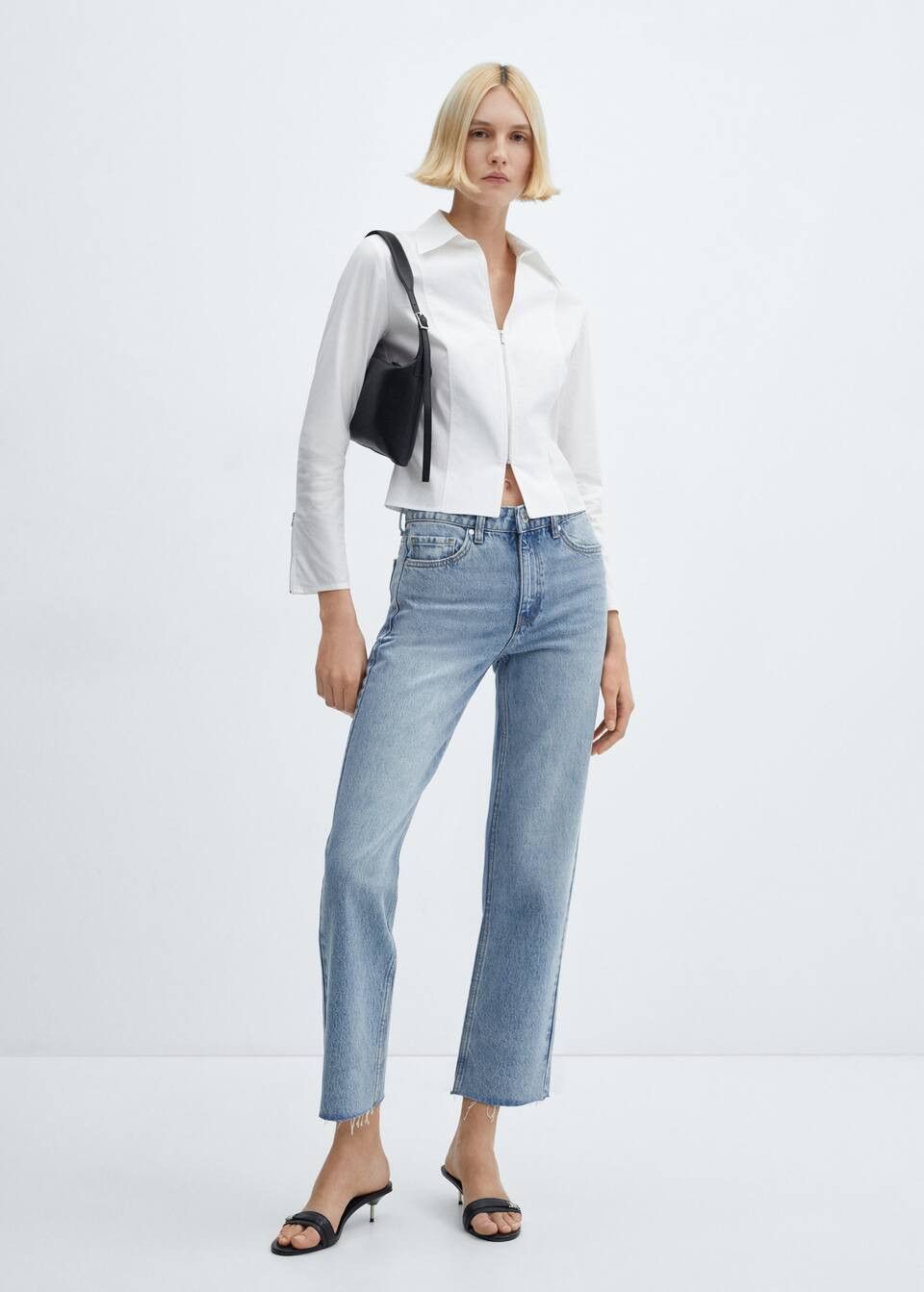 Jean droit crop -  Femme | Mango France | MANGO (FR)