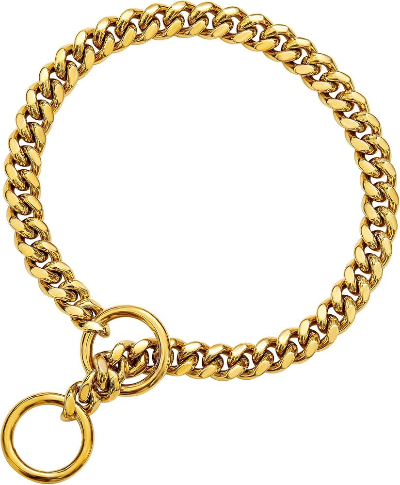 txprodogchains 18K Gold Chain Dog Collar 10MM Cuban Link Chain Stainless Steel Metal Links Walkin... | Amazon (US)