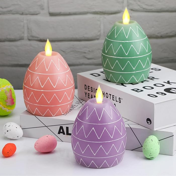 MTLEE 3 Pcs Easter Egg Candles 3 Color Scented Real Wax Led Easter Flameless Candles Spring Batte... | Amazon (US)