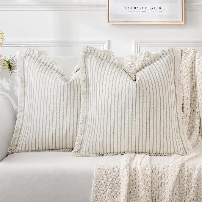 MIULEE Pack of 2 Sage Green Pillow Covers 26x26 Inch Striped Farmhouse Couch Throw Pillow Covers ... | Amazon (US)