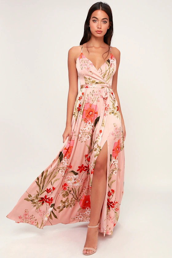 Still the One Blush Pink Floral Print Satin Maxi Dress | Lulus (US)