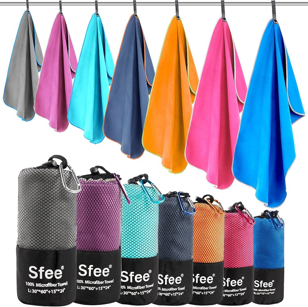 Sfee 2 Pack Microfiber Travel Towel, Quick Dry Towel Camping Towel Large Beach Towel Super Absorb... | Amazon (US)