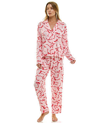 Sincerely Jules Women's Long Sleeve Top and Bottom 2-Piece Notch Collar Set - Macy's | Macy's