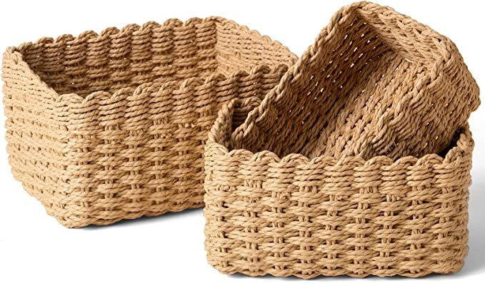 Amazon.com: LA JOLIE MUSE Small Wicker Baskets for Organizing, Recycled Paper Rope Storage Basket... | Amazon (US)