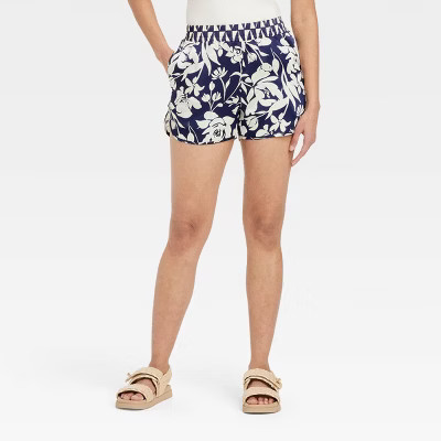 Women's High-Rise Satin Pull-On Shorts - A New Day™ Navy Blue Floral | Target