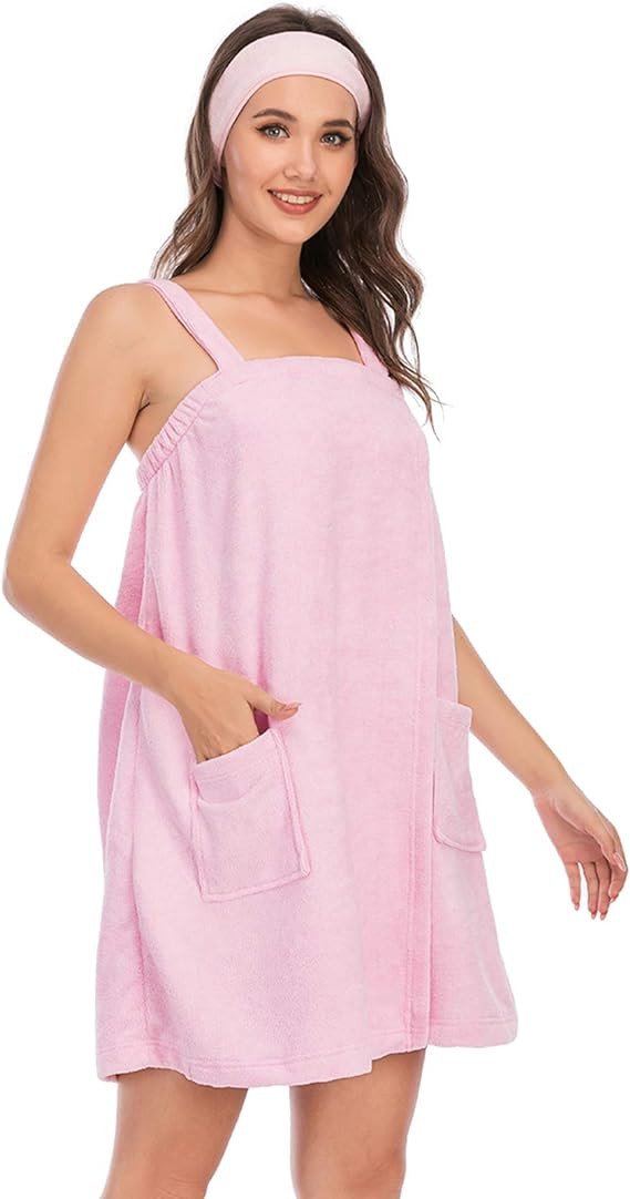 Women Bath Wrap Towel for Womens Shower with Pocket Adjustable Spa Robe & Facial Headband | Amazon (US)