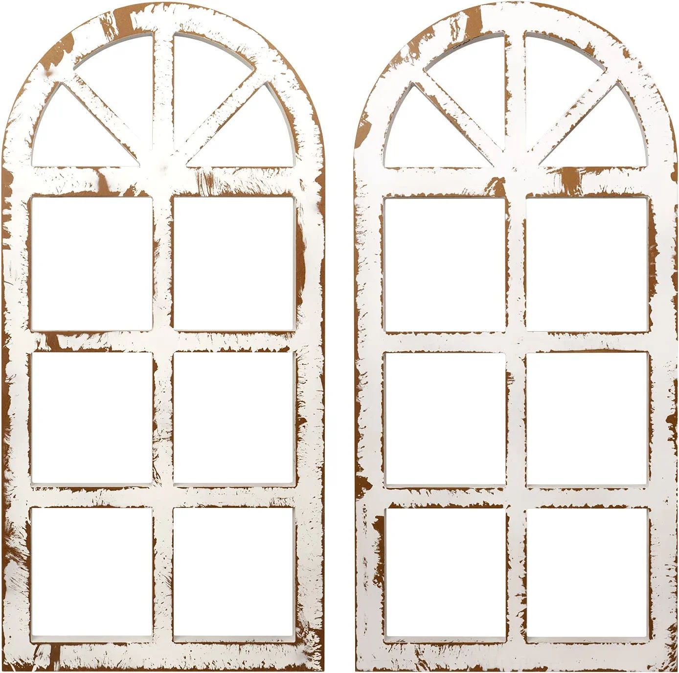 2-Pack Distressed Arched Cathedral Window Frame Wall Decor, Antique White | Amazon (US)