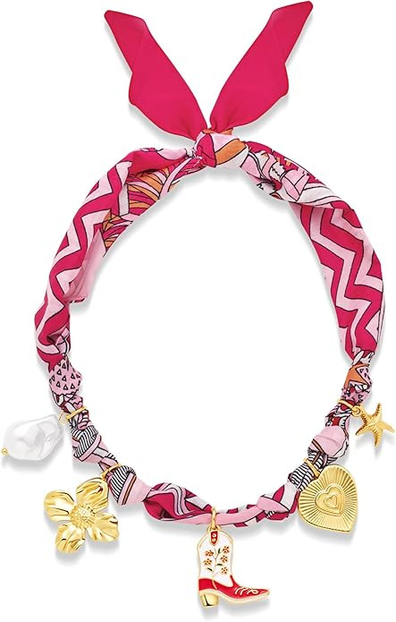 Scarf Necklace with Charm Western Cowgirl Pink Choker for Women 14k Gold Plated Boots Heart Banda... | Amazon (US)