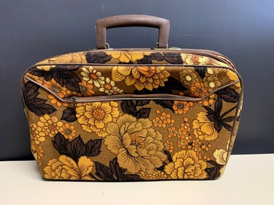 Vtg  RETRO FLOWER POWER Brown Floral SUITCASE 70’s JAPAN Carry-on Canvas | eBay US