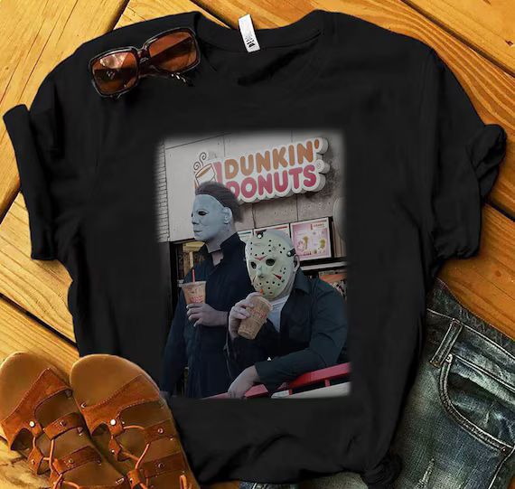 Michael Myers and Jason Voorhees Drink Dunkin’ Donuts Shirt, Friday the 13th Jason Shirt - 8989... | Etsy (US)
