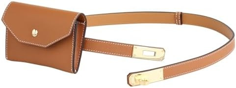 Women's Skinny Leather Belt - Adjustable Alloy Turn Lock, Solid Color - Ideal for Dresses, Jeans,... | Amazon (US)