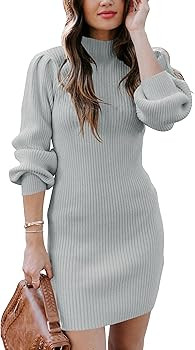 ANRABESS Women Long Sleeve Turtle Mock Neck Rib Knit Stretch Slim Fitted Bodycon Sweater Mini Sho... | Amazon (US)