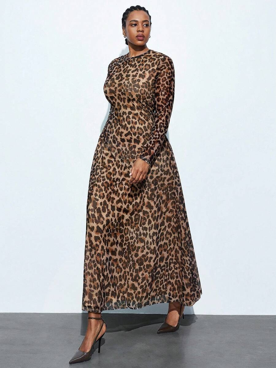 Maija Plus Size Women's Elegant Modern Leopard Print Digital Printing Sexy Spring/Summer Mini Hig... | SHEIN