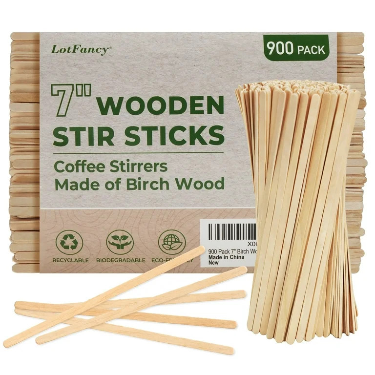 LotFancy 7" Wood Coffee Stirrers, Birchwood Stir Sticks for Cocktails, Beverage, 900 Pack | Walmart (US)