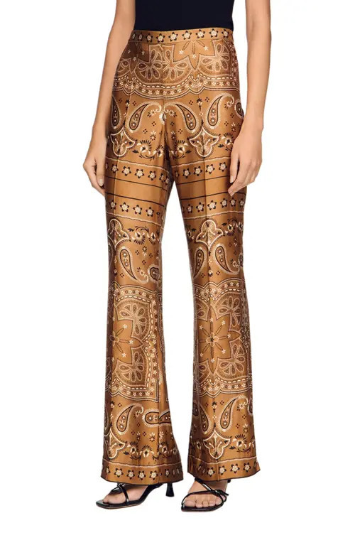SANDRO Bandana-print floaty trousers in Brown /Black at Nordstrom, Size 34 Eu | Nordstrom
