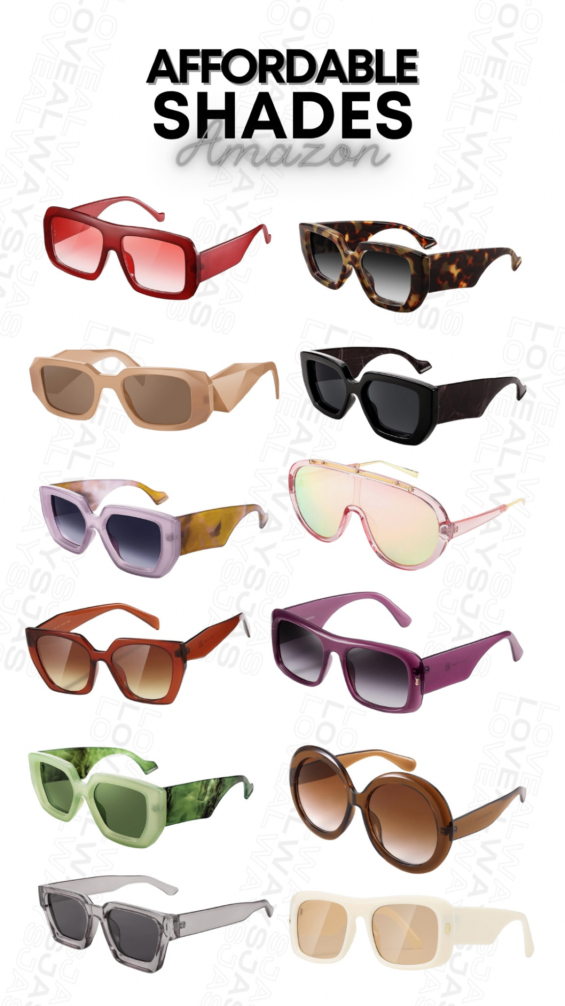 If you hadn’t noticed by now, I love shades ! You don’t have to spend an arm and a leg on cute sunglasses … here are some of my latest sunglass purchases from Amazon ! #amazon #amazonfashion #amazonsunglasses #thesunisoutgetshady

#LTKstyletip #LTKsalealert #LTKSeasonal