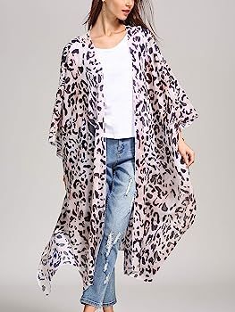 Women's Floral Kimono Cardigan Sheer Tops Loose Blouse Cover Ups | Amazon (US)