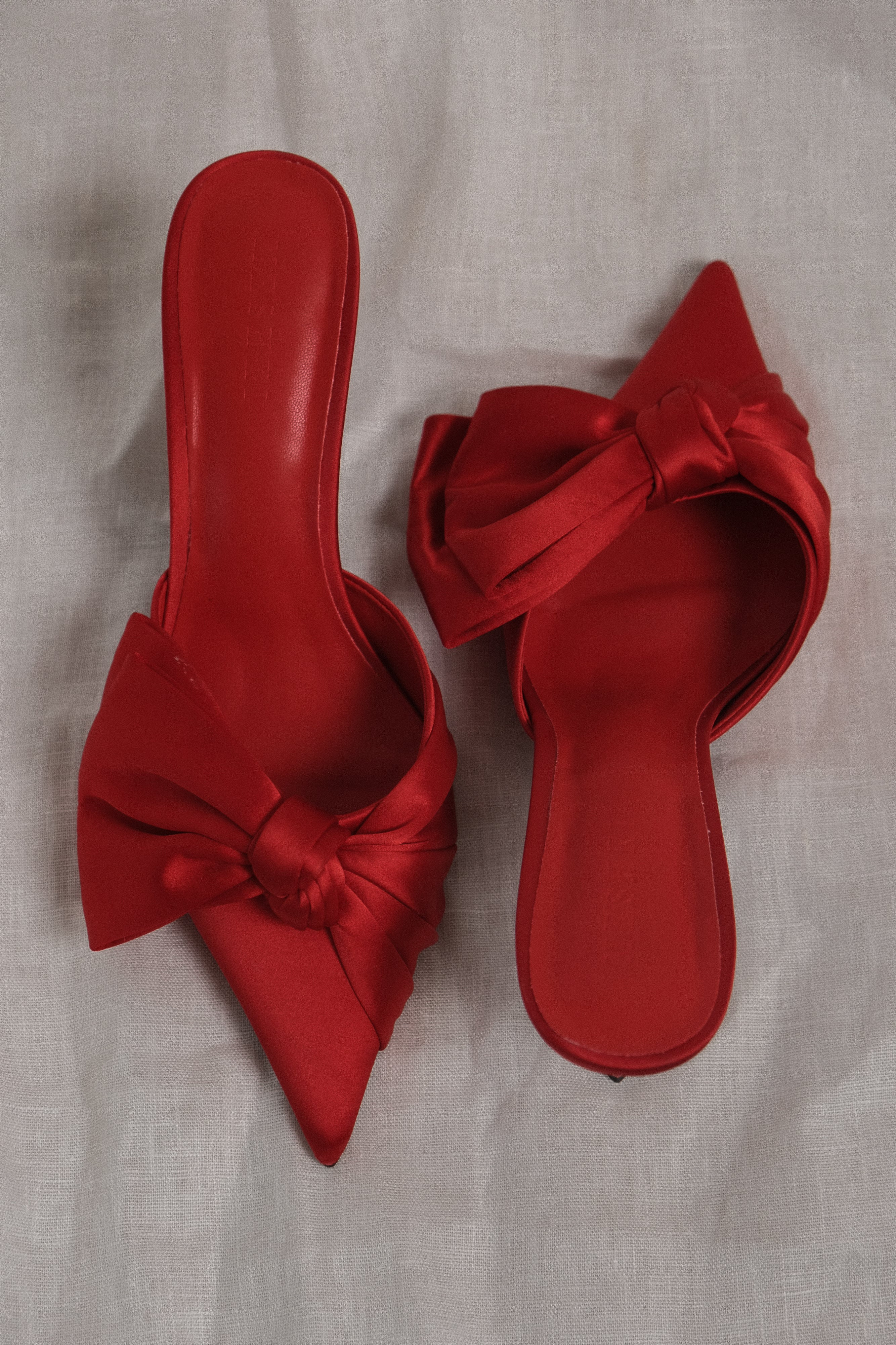 Elena Pointed Satin Bow Heel - Red | Meshki UK