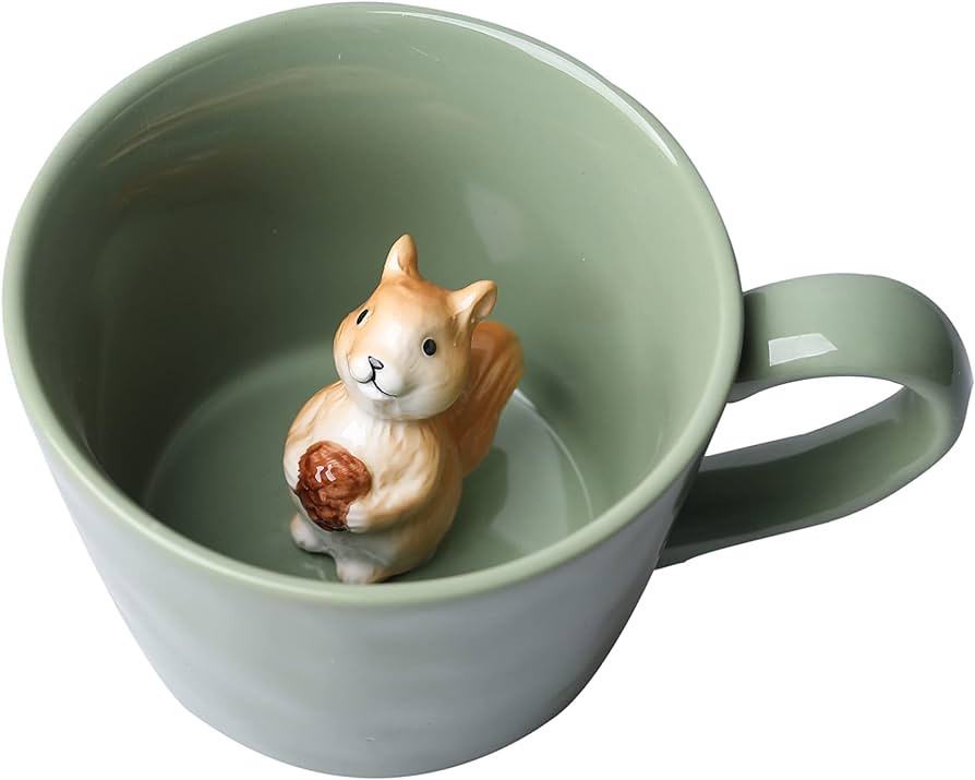 DIHOclub Squirrel Ceramic Cup Hidden 3D Animal Inside Mug,Cute Cartoon Handmade Figurine Mugs,Hol... | Amazon (US)
