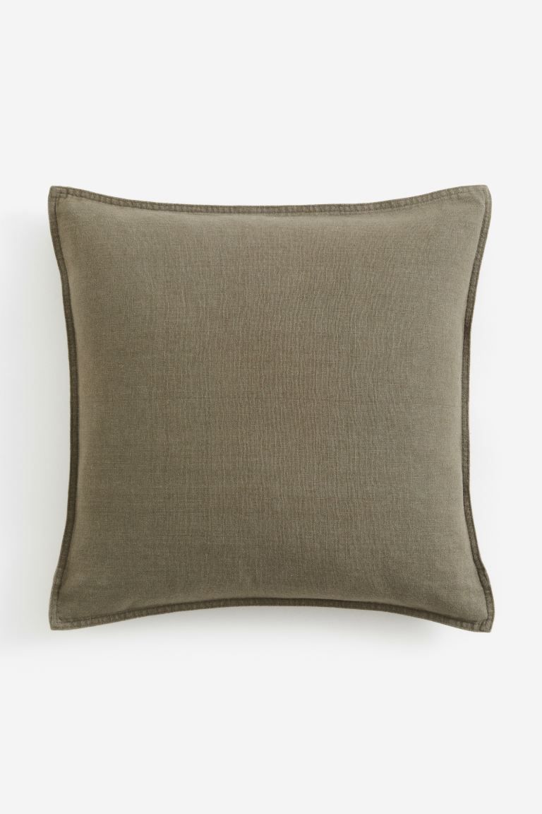 Linen-blend Cushion Cover - Dark khaki green - Home All | H&M US | H&M (US + CA)