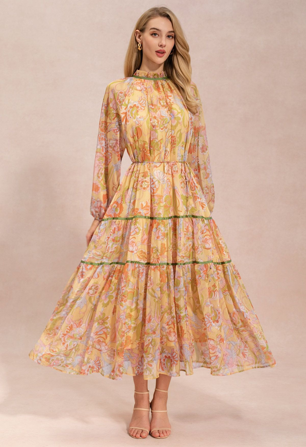 Sunlight Wildflower Puff Sleeve Frilling Maxi Dress for Vacation Getaways & Coastal Strolls | Chicwish