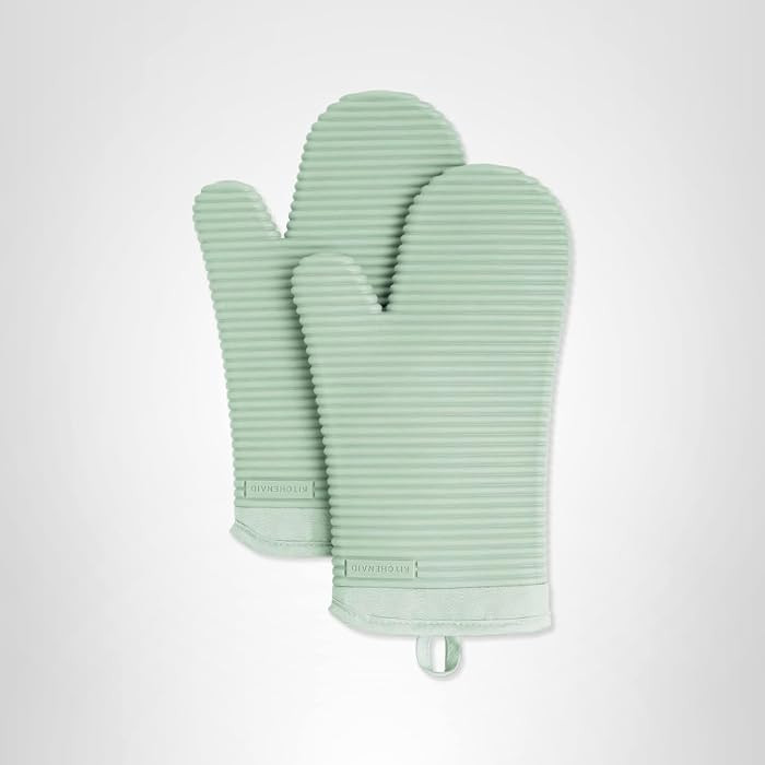 KITCHENAID Ribbed Soft Silicone Oven Mitt 2-Pack Set, 7.5"x13", Pistachio | Amazon (US)