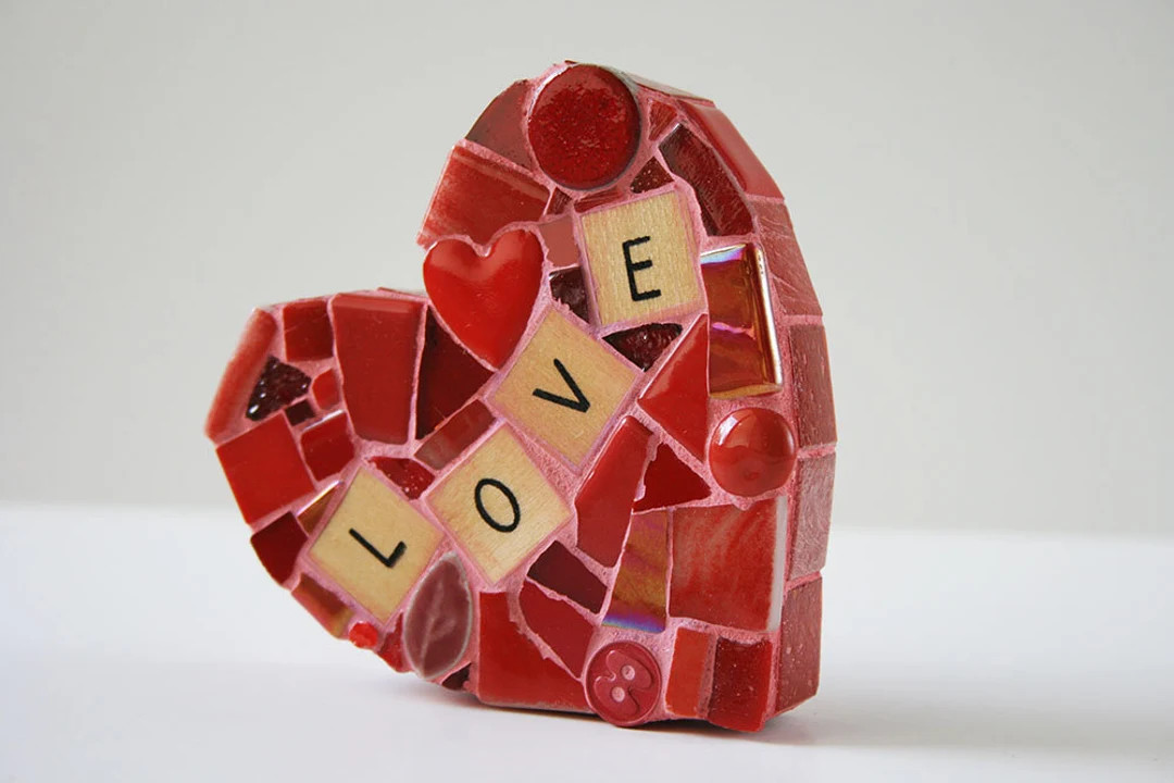 Red Mosaic Heart Paperweight Love Large Mixed Media Glass Xo Hugs Wedding Bride Valentines Day Wo... | Etsy (US)