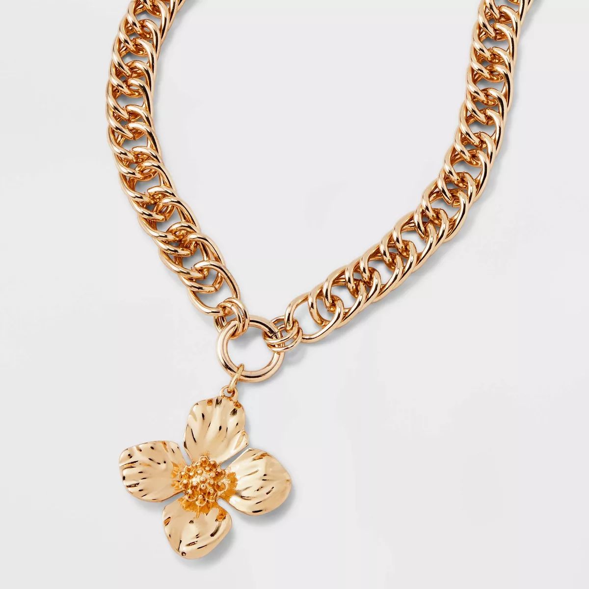 Gold Metal Flower Pendant Drop Necklace - A New Day™ | Target