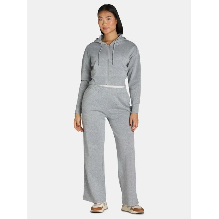 Liv & Lottie Women's Cropped Hoodie and Wide Leg Pants Fleece Set, 2-Piece, Sizes S-XL | Walmart (US)