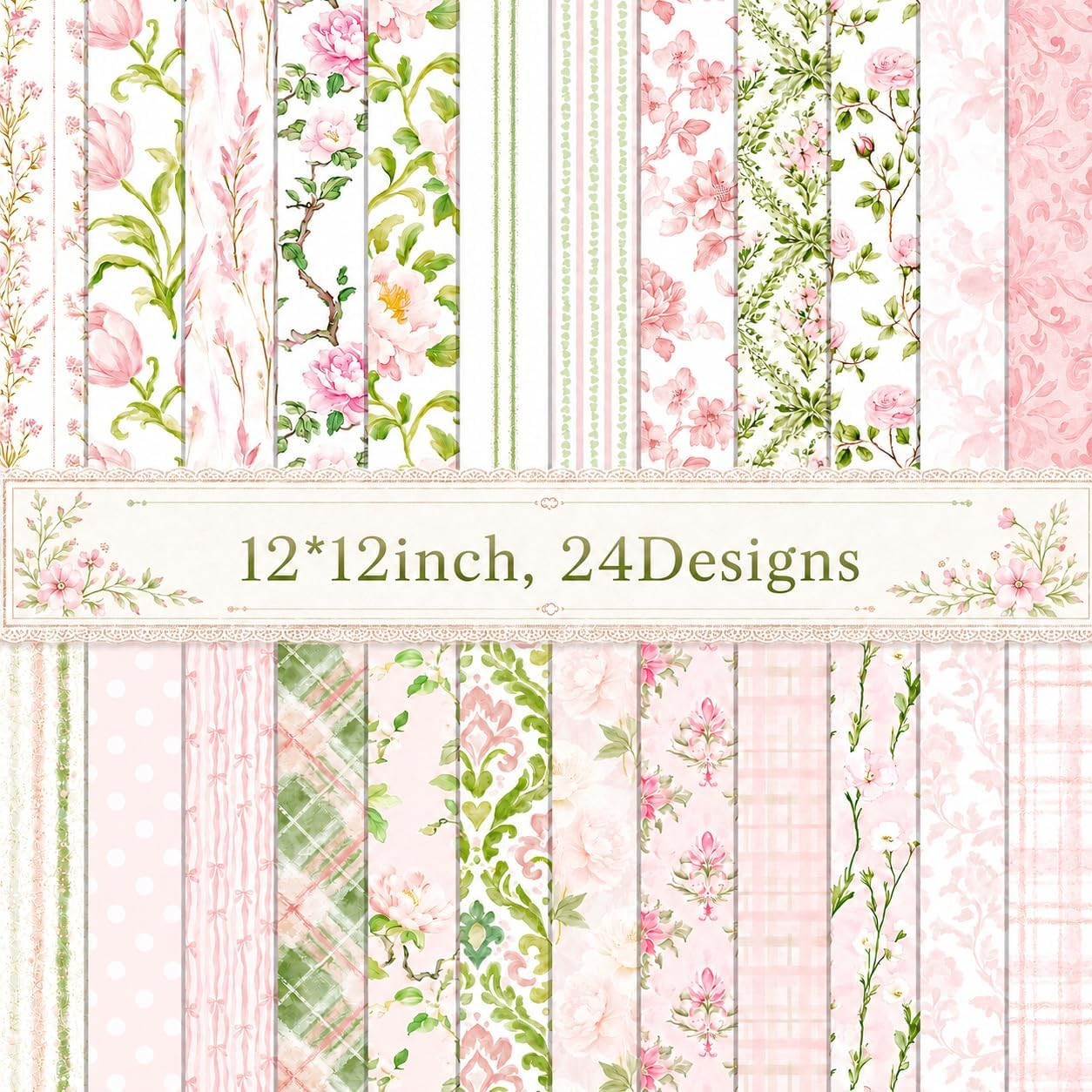 24 Sheets Pink Floral Scrapbook Paper, 12 x 12 Inch Double-Sided Paper Pack | Amazon (US)