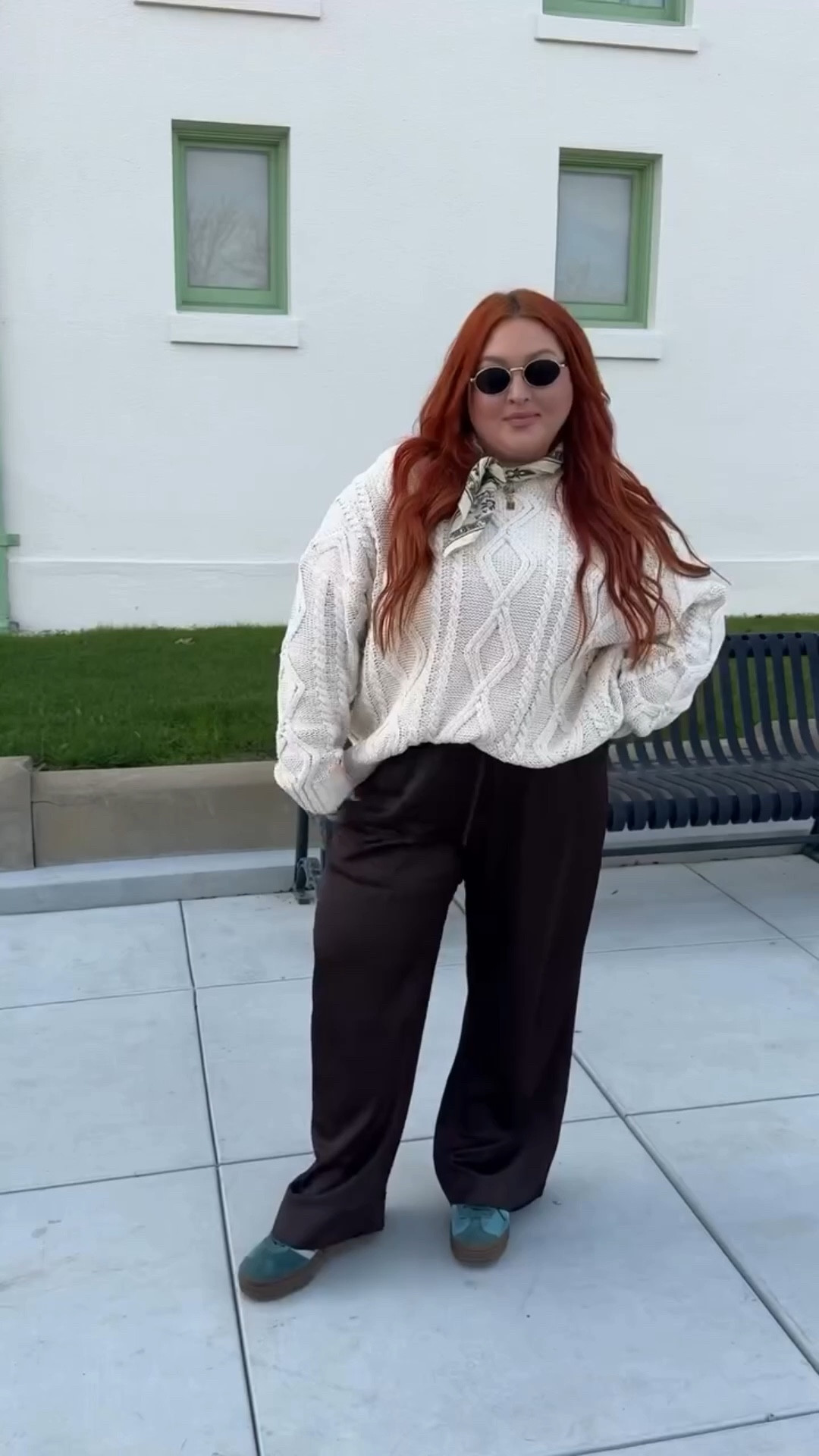 Brown satin pants + a fisherman’s sweater 🤎 Honestly I’ll be so sad to say goodbye to Winter fashion. Day 17 in our plus size / midsize style inspo series ✨ 
#plussizestyleinspiration #midsizeoutfit #plussizeoutfits #casualoutfitideas #workwearstyle

#LTKootd #LTKPlusSize #LTKMidsize