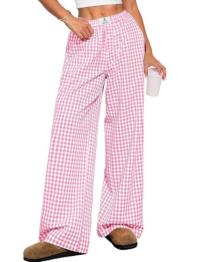 ANRABESS Womens Striped Gingham Pants 2025 Pajama Lounge Boxer Pants Cute Comfy PJ Bottoms with P... | Amazon (US)