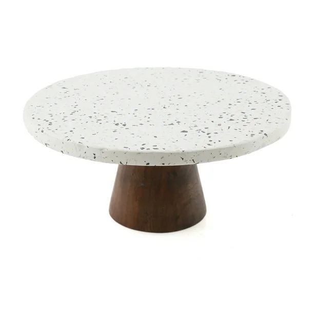 White Terrazzo Dessert Stand with Dark Walnut Acacia Wood Base - Walmart.com | Walmart (US)