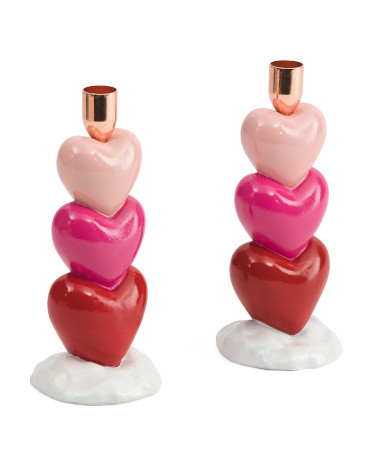 Set Of 2 8in Stacked Hearts Candleholders | Marshalls