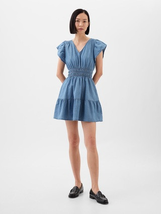 Smocked Flutter Sleeve Mini Dress | Gap Factory